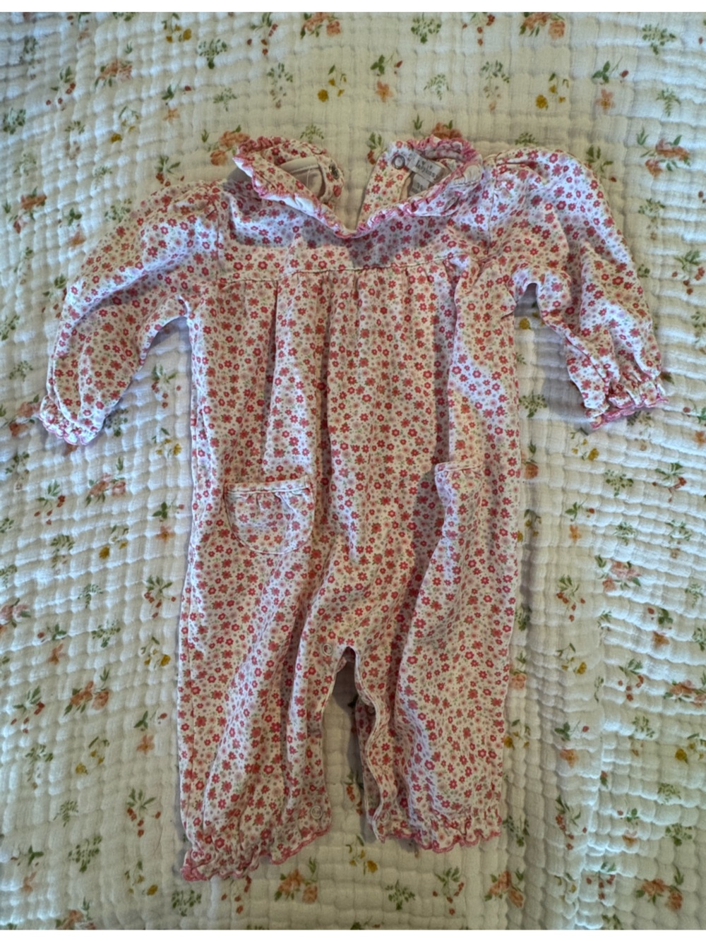 Kissy kissy  Pink Floral Ruffle-Trim Baby Romper
